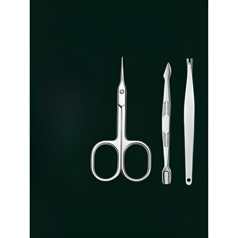 3-Piece Silver Stainless Steel Dead Skin Clipper Set, Paired with Portable Leather Storage Bag, Professional Keratin Trimming, Essential Tool for Nail Care