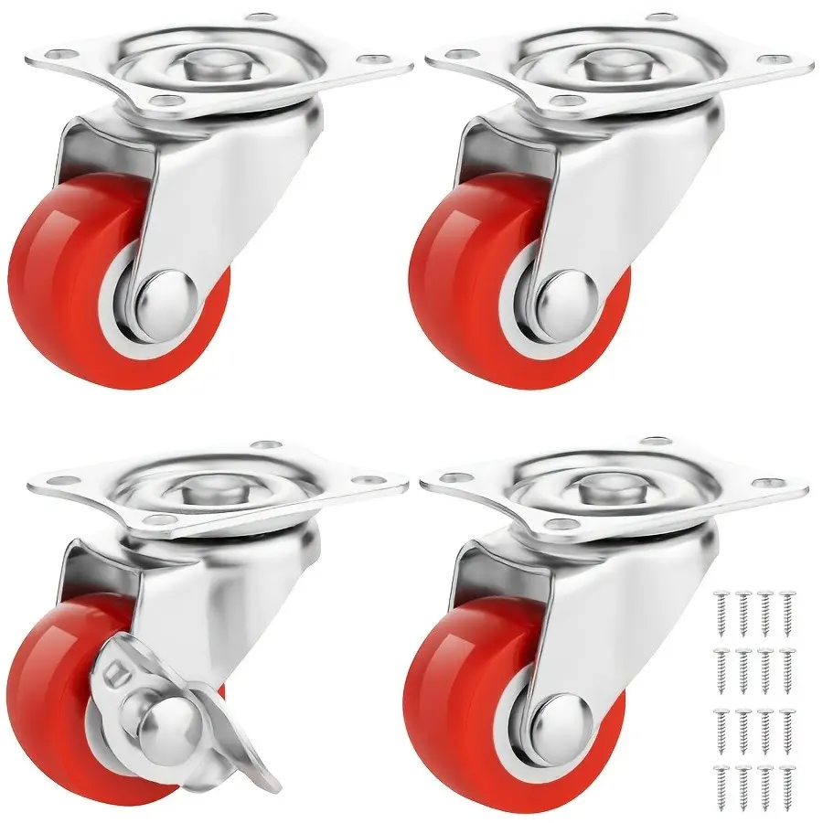 4-Piece Set Casters, Polyurethane Wheels, Includes Braking Wheel & Swivel Wheels, Ideal for Furniture & Industrial Use, Furniture Moving Wheels