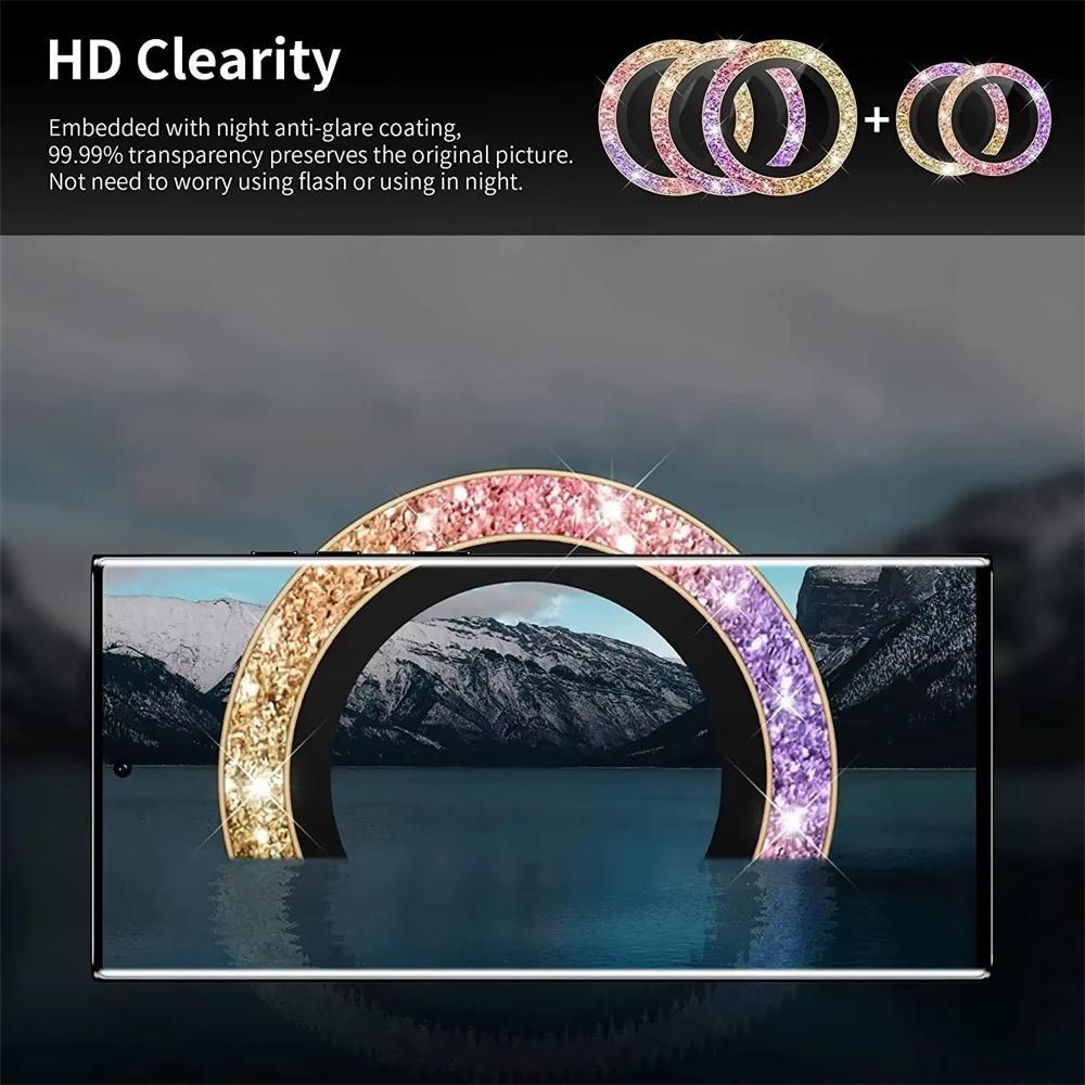 Glitter Bling Metal Lens Ring Glass for Samsung Galaxy S26 S25 S24 Ultra Camera Lens Protector Covers on Galaxy S26 S25 S24 Plus