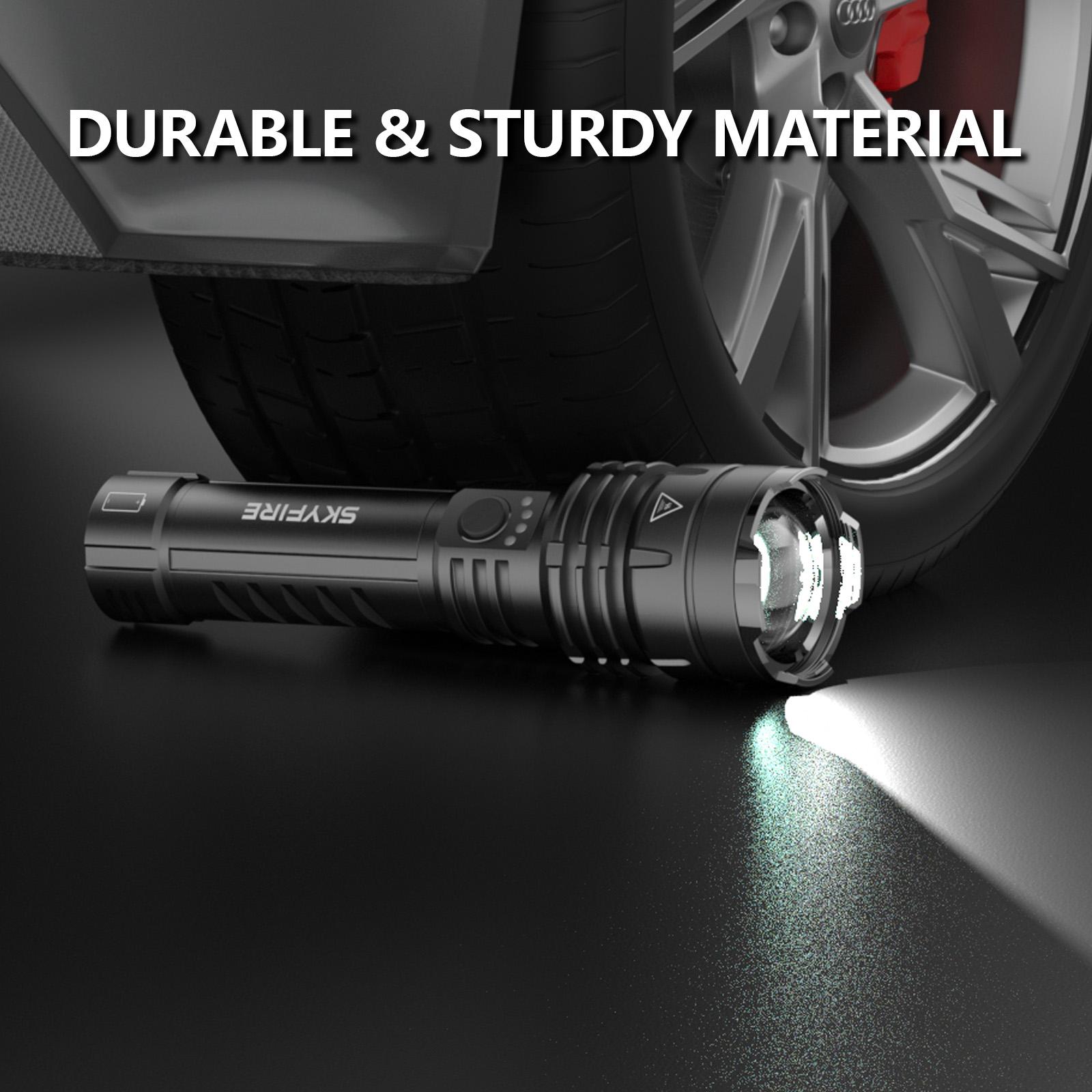 SKYFIRE 1376 Double Power Rechargeable Flashlight - High Lumen Ultra Bright, Zoomable with Fire-Gathering Lens, 5 Light Modes for Camping Outdoor Home Emergencies