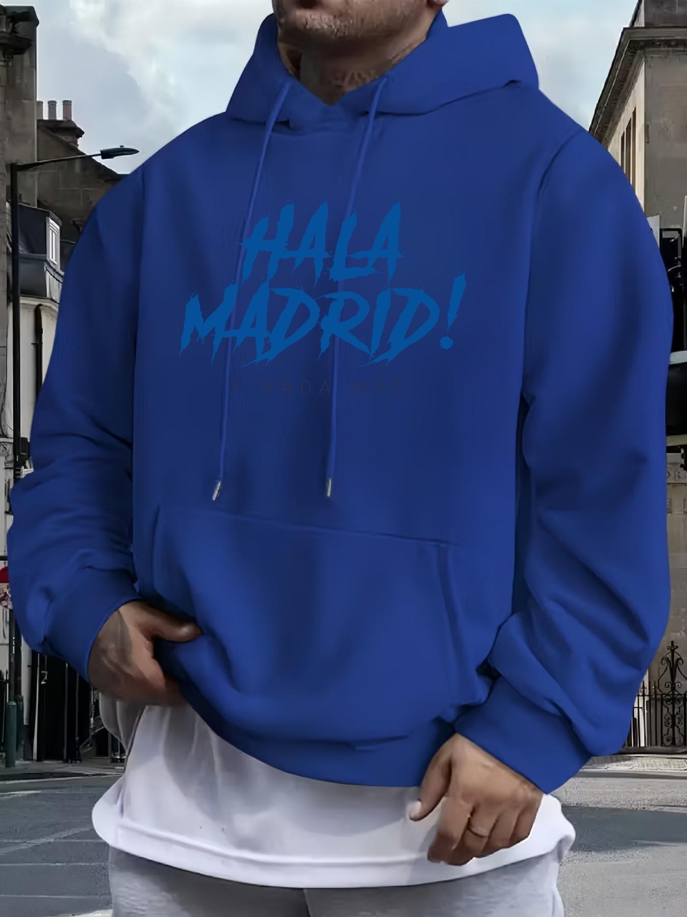 Men's Hala Madrid! Oversized Hoodie, Casual Loose Fit, Soft Comfortable Fabric, Ideal for Daily Wear and Sports, Trendy Printed Design