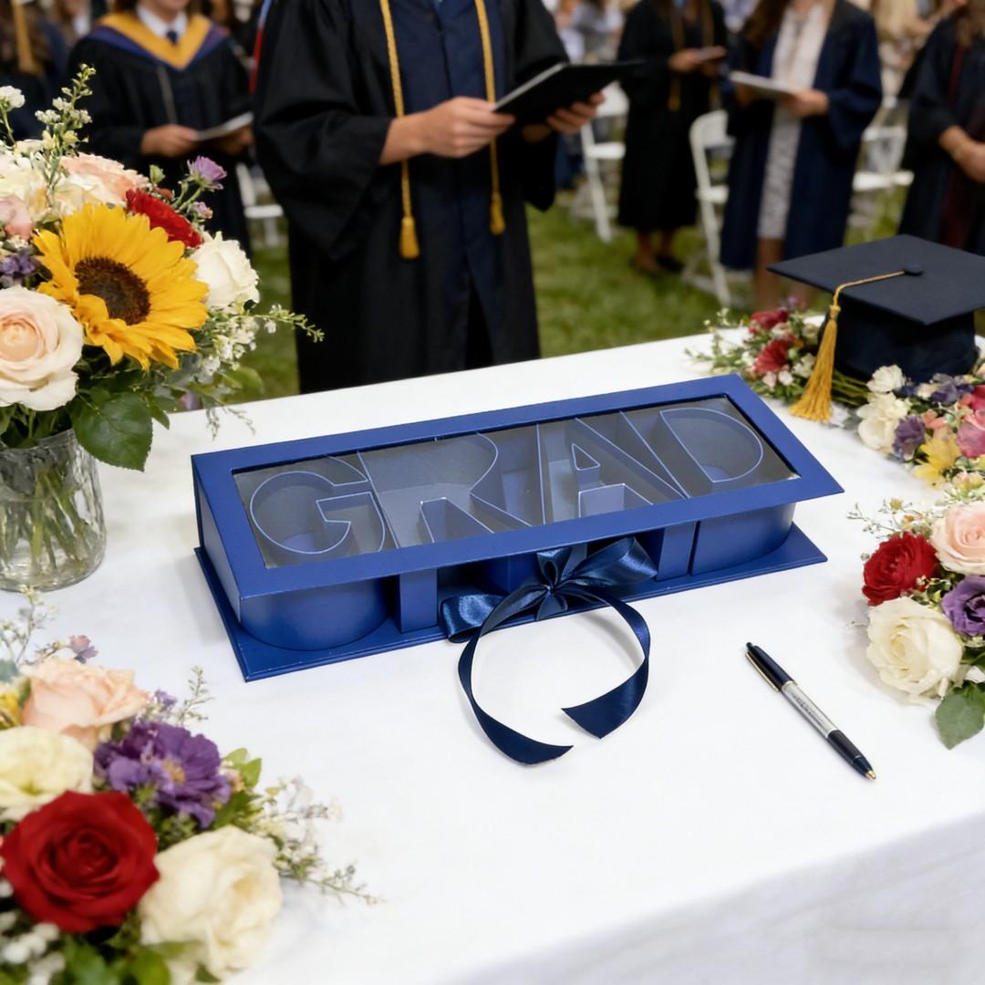 Creative Graduation Gift Box with Transparent Letter Lid, Empty Packaging for Flowers, Perfect for Graduation Celebrations