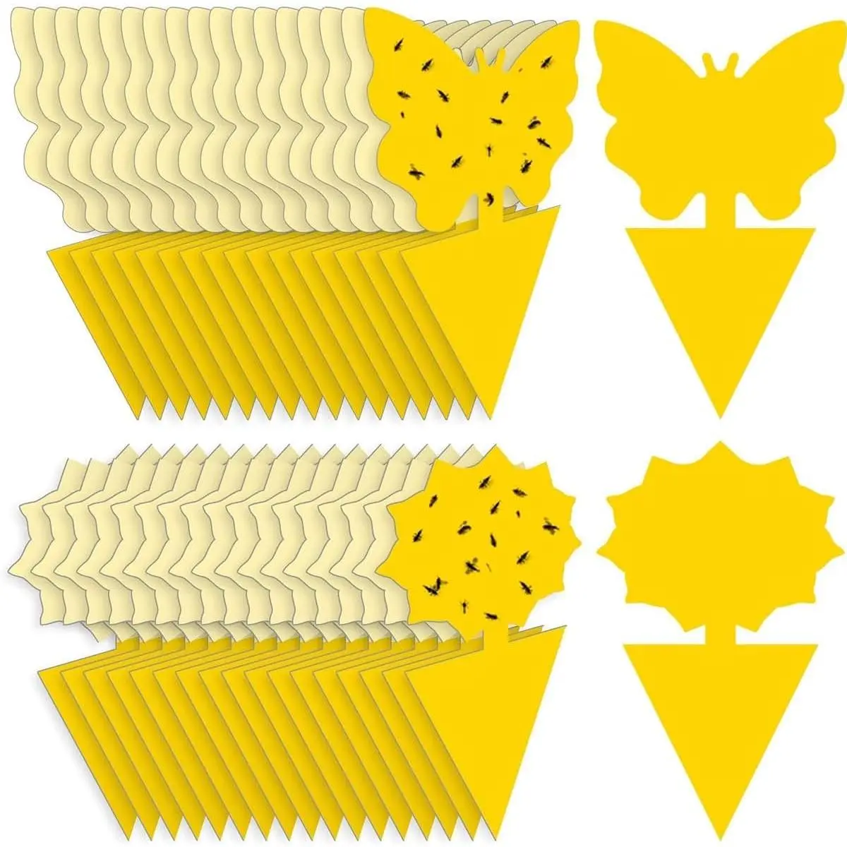 Thick Yellow Sticky Butterfly & Flower Stick with Double-Side High-Viscosity Glue, Pointed Plug, Waterproof Plant Protector for Indoor-Outdoor Use