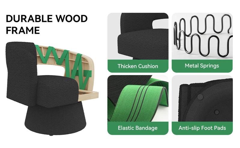 Swivel Barrel Accent Chair,Oversized Teddy Upholstered Round Swivel Chair,Modern Luxury 360 Degree Living Room Vanity Chair for Bedroom Office,Black