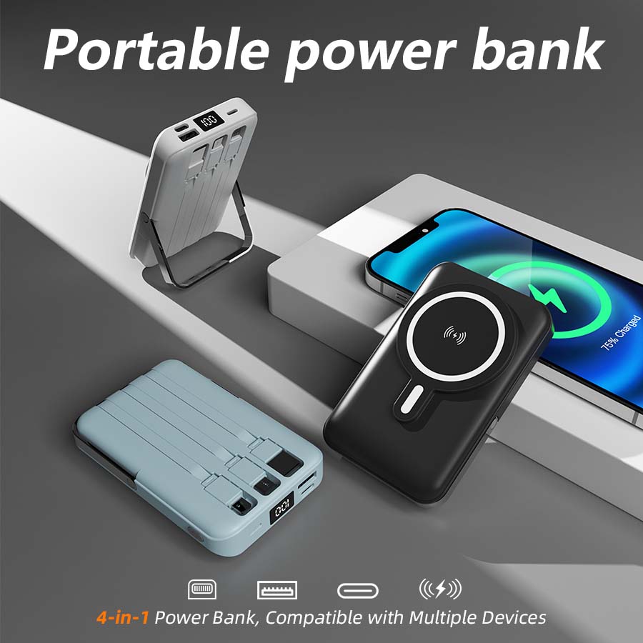 Magnetic Power Bank, 10000mAh Foldable Wireless Portable Charger with USB-C Cable, 3 Ports, LED Display, Compatible with Mag-Safe Battery Packs, 22.5W PD Fast Charging, Compatible with iPhone 16/15/14/13/12 Pro/Pro Max/Plus/Mini