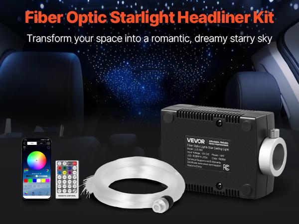 VEVOR Starlight Headliner Kit, 150 pcs 0.03 in 6.5 ft, 16W Fiber Optic Star Ceiling Lights for Car, Bluetooth APP, Remote Control, Sound Activated, RGBW Light Engine, for Home Bed Room Decoration VEVOR Starlight Headliner Kit, 150 pcs 0.03 in 6.5 ft, 16W Fiber Optic Star Ceiling Lights for Car, Bluetooth APP, Remote Control, Sound Activated, RGBW Light Engine, for Home Bed Room Decoration