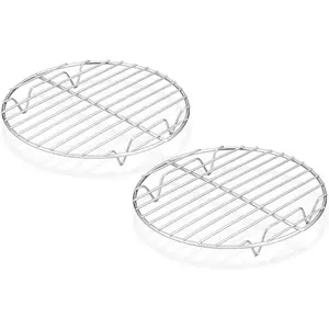TeamFar Round Cooling Rack Set of 2, 7½ Inch Round Baking Steaming Roasting Rack Set Stainless Steel, Healthy & Dishwasher Safe, Mirror Finish & Rust Free