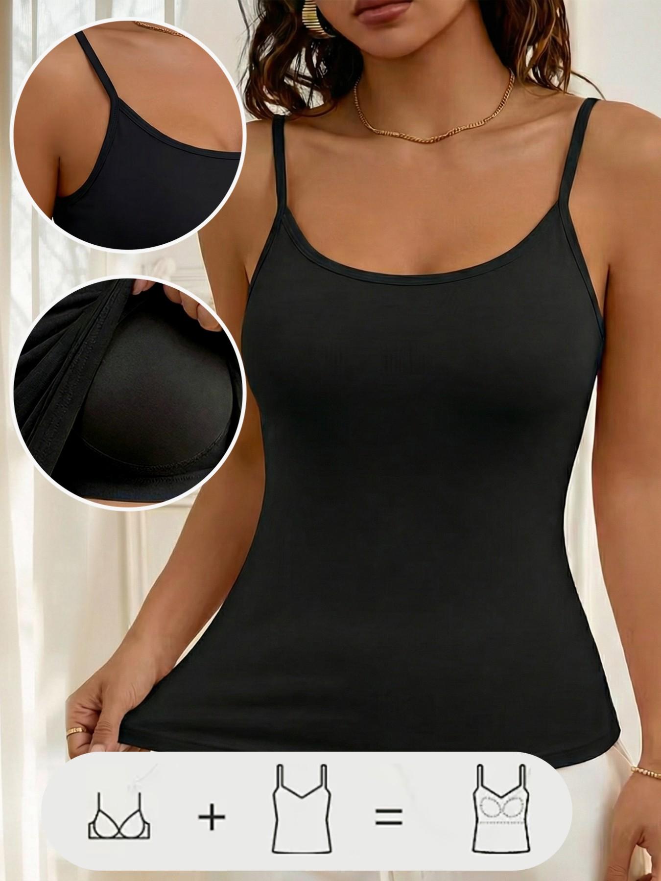 Camisole Tops for Women's Built in Bra,Sleeveless Adjustable Strap Buttery Soft Cami Soft Stretch Fit Basic Undershirt Tanks,Seamless Layering Tops,Casual Yoga Daily Wear,All Seasons, Underwear