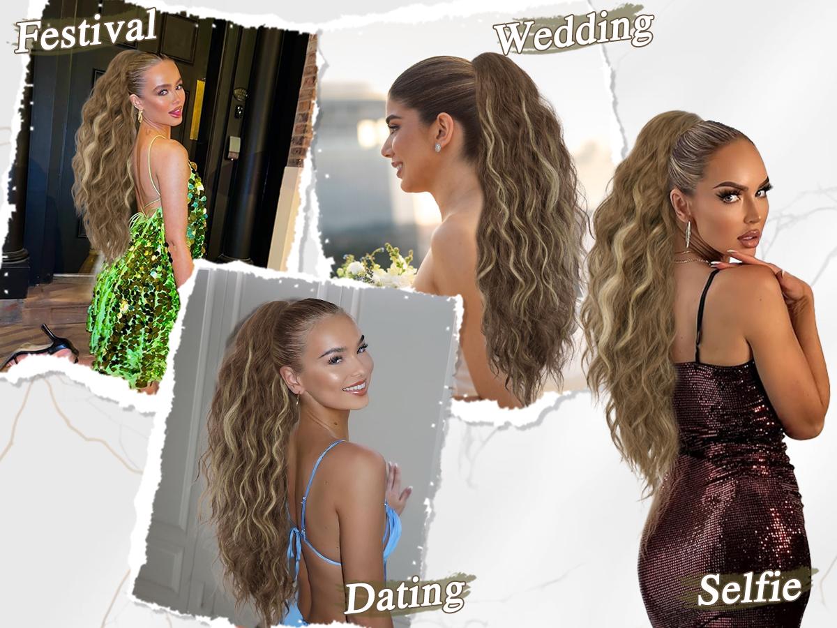 BARSDAR Ponytail Extensions - 26 Inch Drawstring Ponytail Hair Extensions for Women - Long Curly Wavy Synthetic Clip in Fake Pony Tails Hairpieces