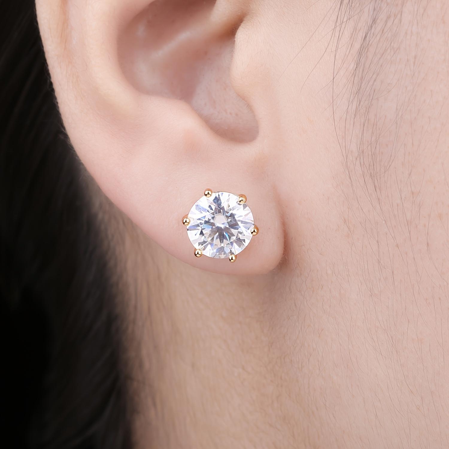 2/4/6 CTW Round Cubic Zirconia Stud Earrings |   925 Sterling Silver Total Carat Weight, Elegant Classic Jewelry for Women & Girls