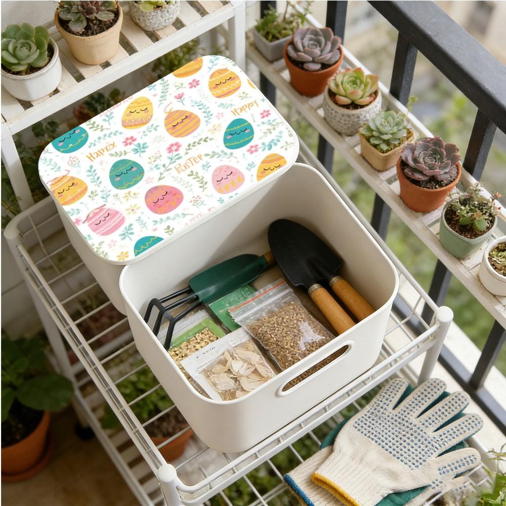 Plastic Storage Box with Lid, Spring Design, Beautiful Print Pattern, Party Desktop Organizer, Living Room Snack Holder