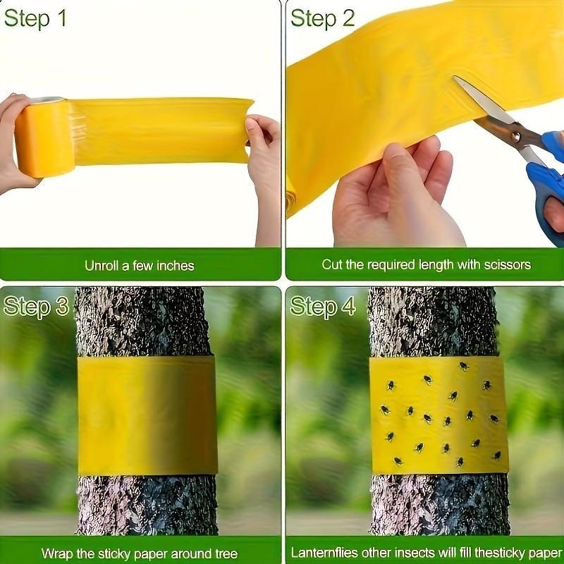 Dual-Sided Sticky Insect Barrier Tape, Outdoor Pest Control, Self-Adhesive, Prevents Whiteflies, Ants, Moths, Suitable for Trees and Gardens