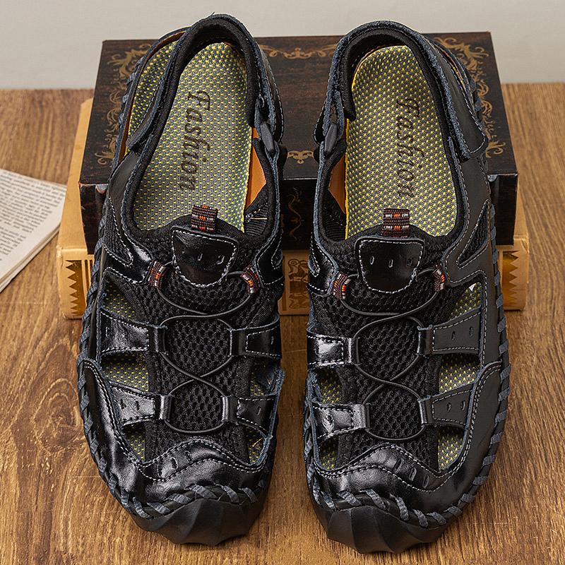 Men's breathable sandals that fit the toes, comfortable and anti-slip rubber soles, casual hook-loop fastening beach water shoes, men's outdoor shoes Footwear Slides