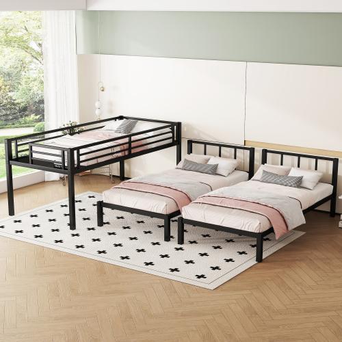 【Bellemave】Twin over Twin & Twin Bunk Beds for 3, Twin XL over Twin & Twin Bunk Bed Metal Triple Bunk Bed, Black