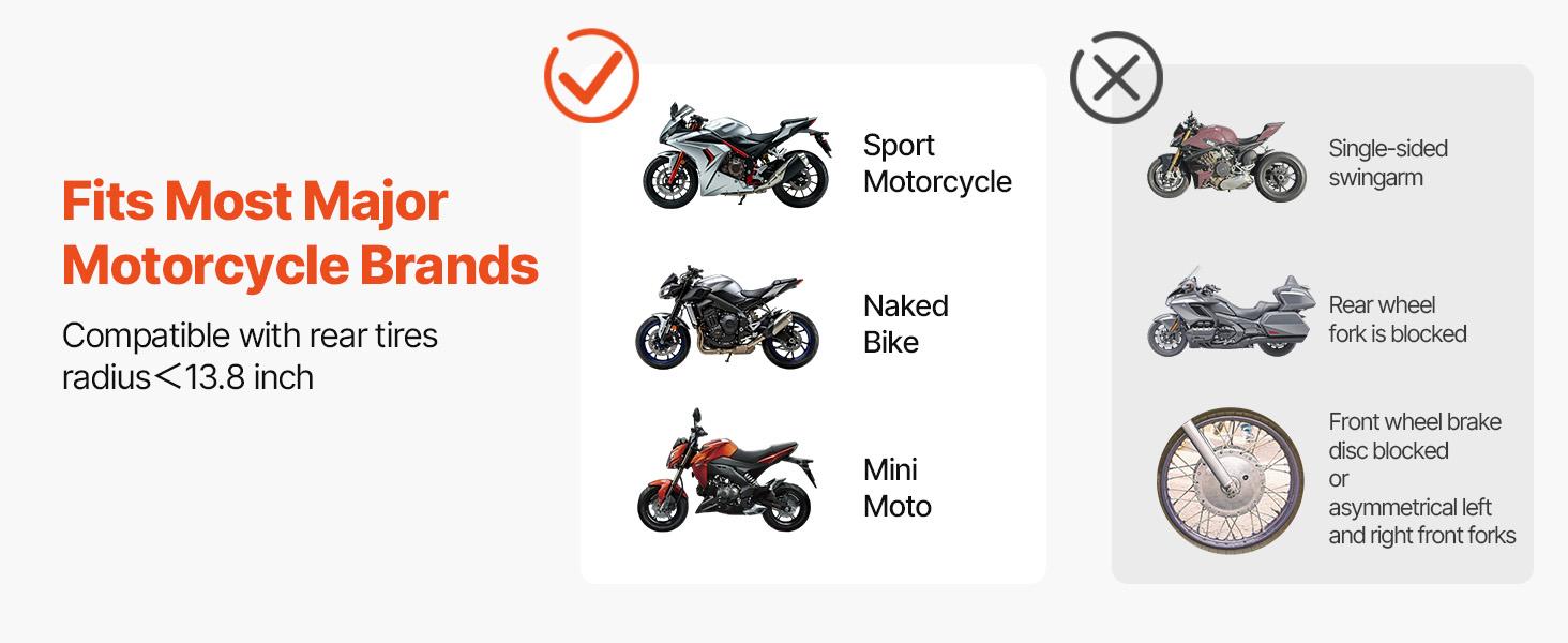 VEVOR Motorcycle Stand Lift, 850lbs Front Rear Combo Stand Lift Stand, Front and Rear Wheel Fork Stand, U+L Fork Swingarm Spool, Compatible with Most Yamaha Honda Kawasaki Suzuki Motorcycles, Black