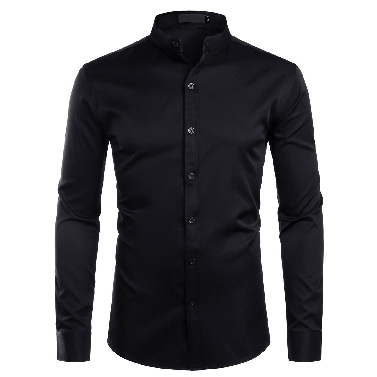 ZEROYAA Mens Hipster Solid Slim Fit Long Sleeve Mandarin Collar Dress Shirts Polyester Fabric Stylish Casual Business Shirt