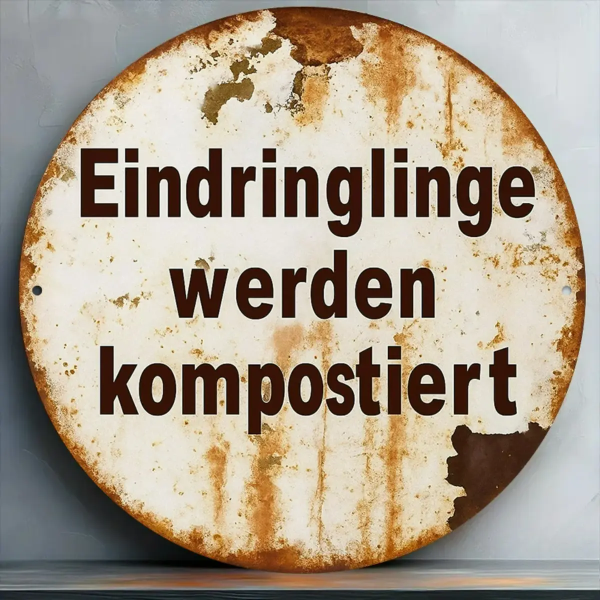 Intruders Will Be Composted Metal Sign, Funny Vintage Warning Wall Decor for Garden Yard Farm Home Outdoor Decoration Gift, Round Design 8x8 Inch