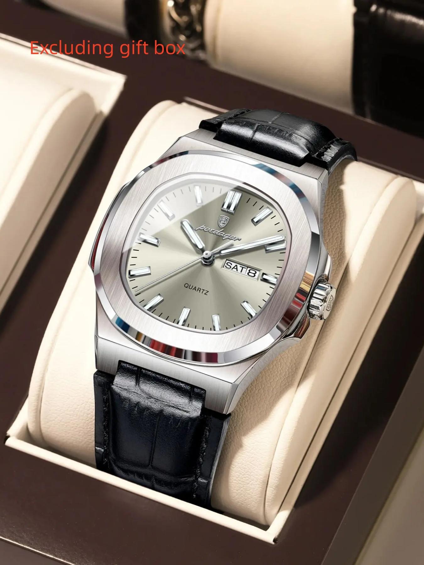 Men's Quartz Watch, Waterproof Design, Date & Day Display, PU Leather Band, Perfect Gift for Him, Sporty Style Timepiece, Casual Analog Watch