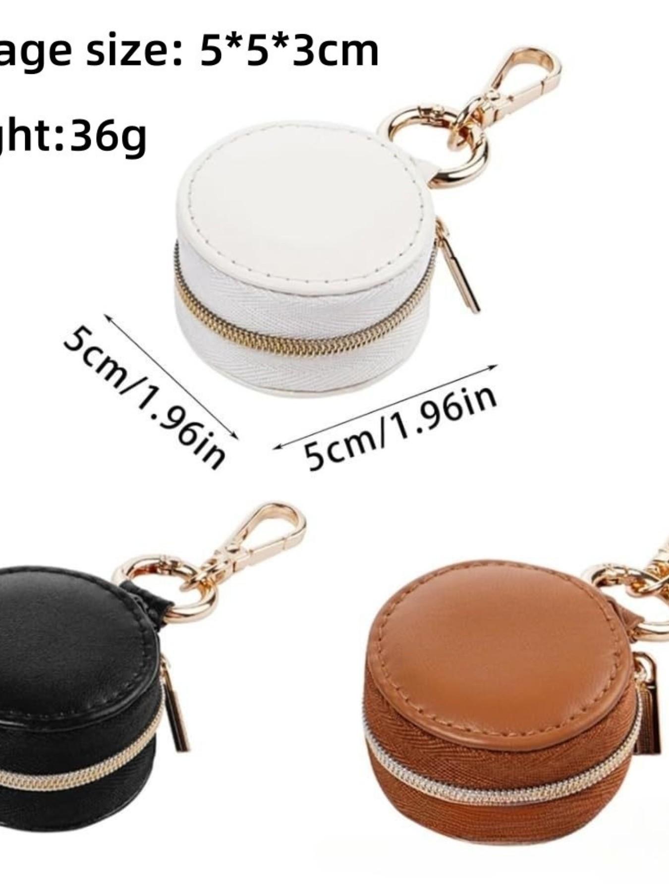 PU Leather Travel Bag Zip Keychain, Portable Mini Jewelry Box, Elegant Solid Pattern, All Seasons Accessory Organizer