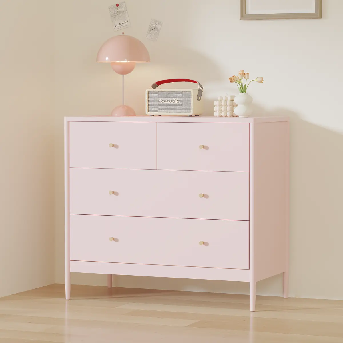 Storage Dresser with 3/4 Spacious Drawers, Decorative Metal Pull Handles, Anti-Tip Safety Kit Included, Multipurpose Organizer Cabinet for Bedroom Closet