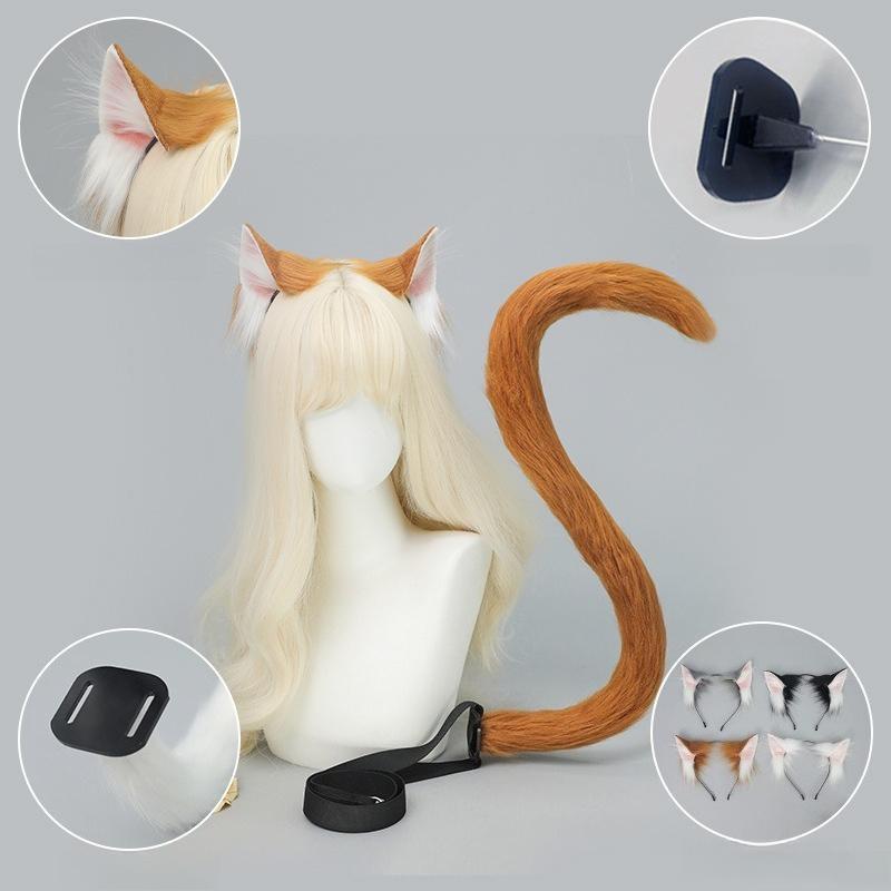 Realistic Cat Ear Headband  Tail Set  Handmade Plush Cosplay Kit for Anime Conventions  Halloween  Furry Costumes