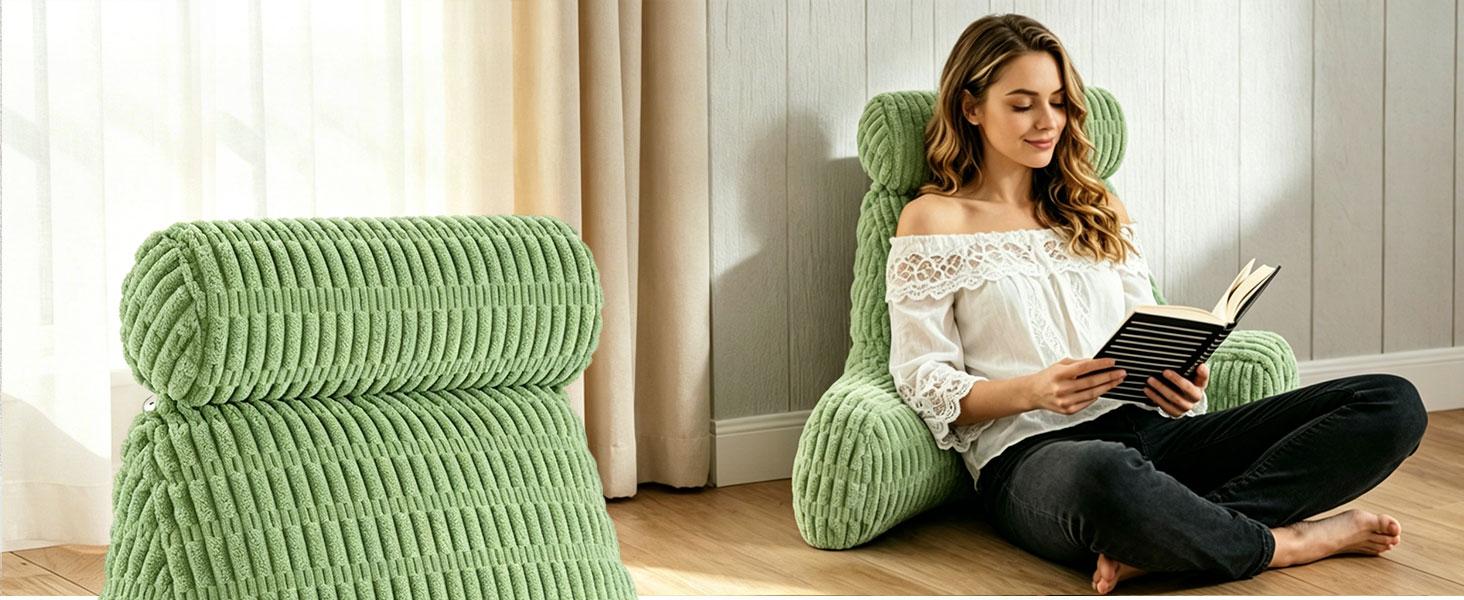 Reading Pillow for Bed, Back Rest Bed Pillow for Sitting Up(Green,Standard)| Back Pillows for Bed Sitting Up with a Cylindrical Pillow and Lumbar Pillow, Sitting Pillow for Bed Chair Pillow,18in
