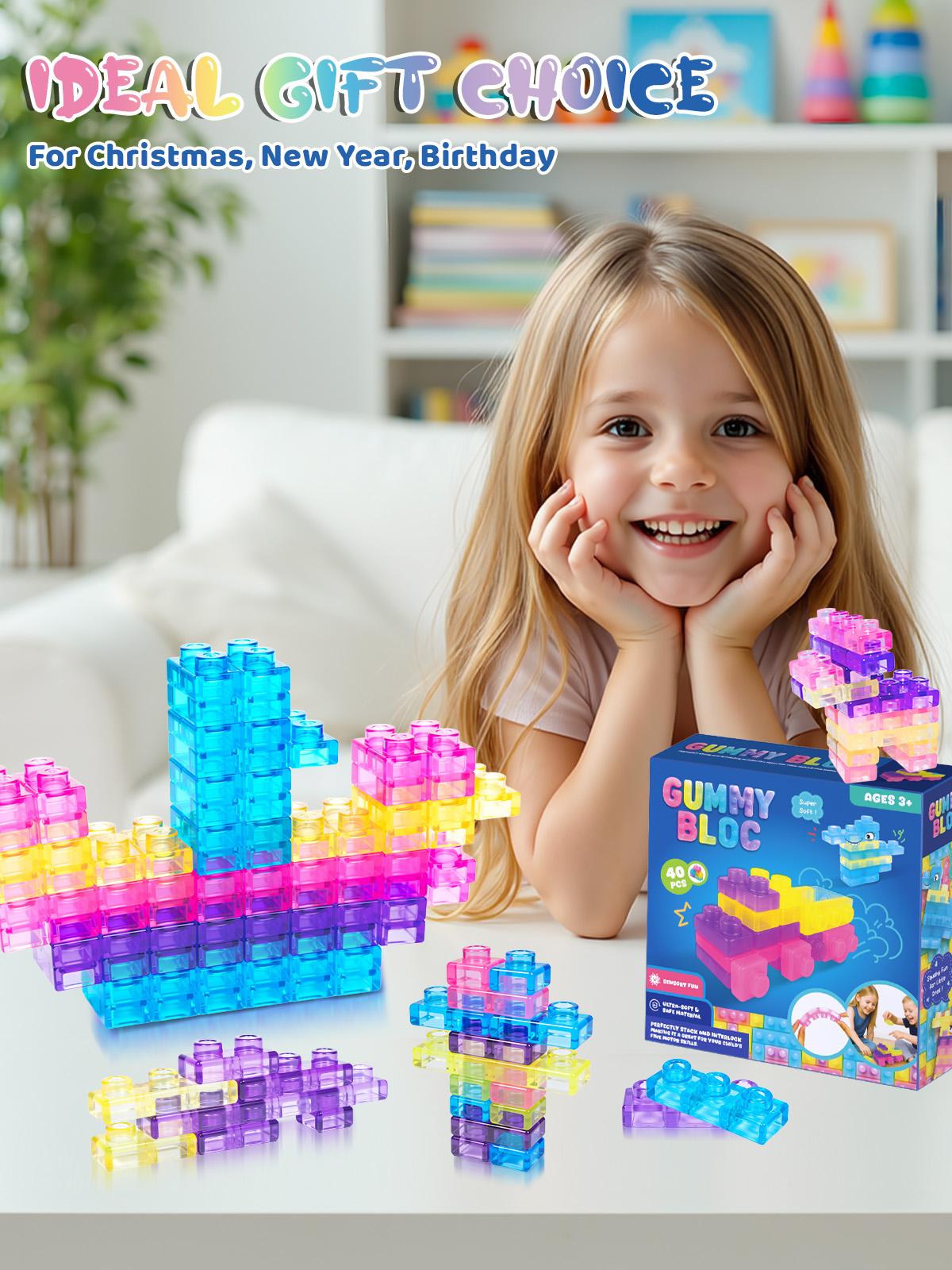 40 Pack Montessori Sensory Building Blocks for Toddlers, Soft Squishy Stacking Toy Set, Tactile Sensory Play Toy for Kids,Safe, Squeezable & Stretchable Fun,Multicolor Puzzle Blocks for Creative Play