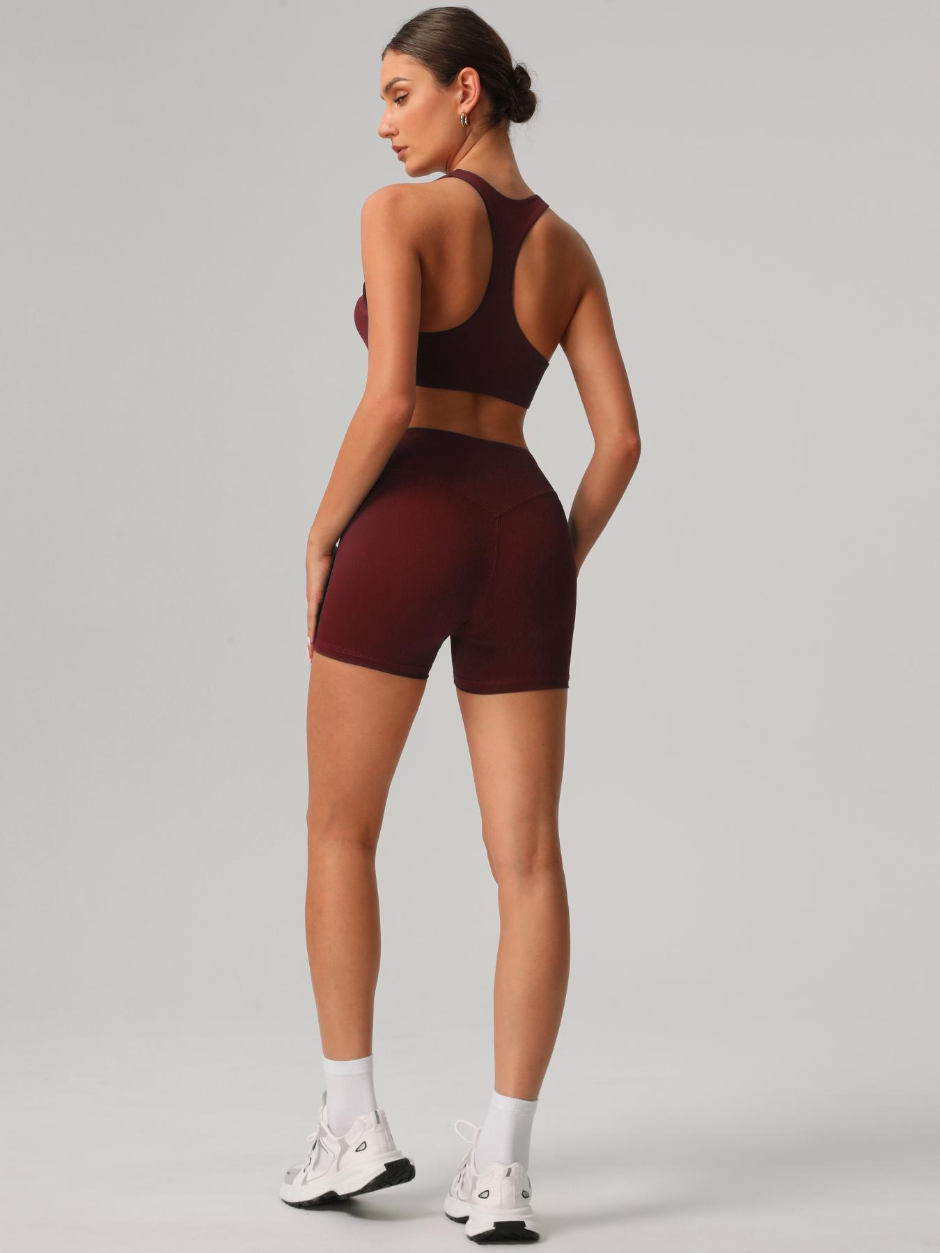 Women's Solid Crop Sports Bra & High Waist Shorts Sportswear Set, Casual U Neck Sleeveless Crop Top & Skinny Shorts, Ladies Sportswear for Indoor Outdoor Wear