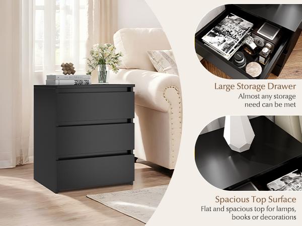 FOTOSOK White Nightstand with 3 Drawers, White Bedside Table Night Stand, Sofa Side Table 3 Drawer Nightstand for Bedroom