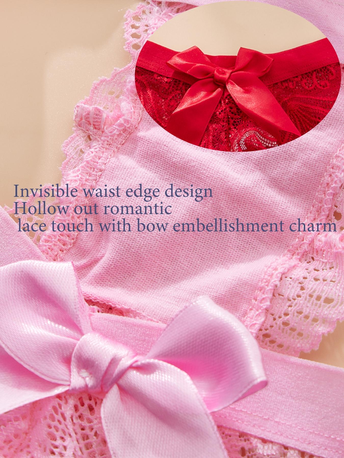 Women's Lace Back Bow Panties, High Elasticity Fitted Comfort Thongs, Pure Color Elegant Chic Sexy Underwear, Suitable for Special Occasions, All Seasons Wear, Womenswear, Stretchy Panties