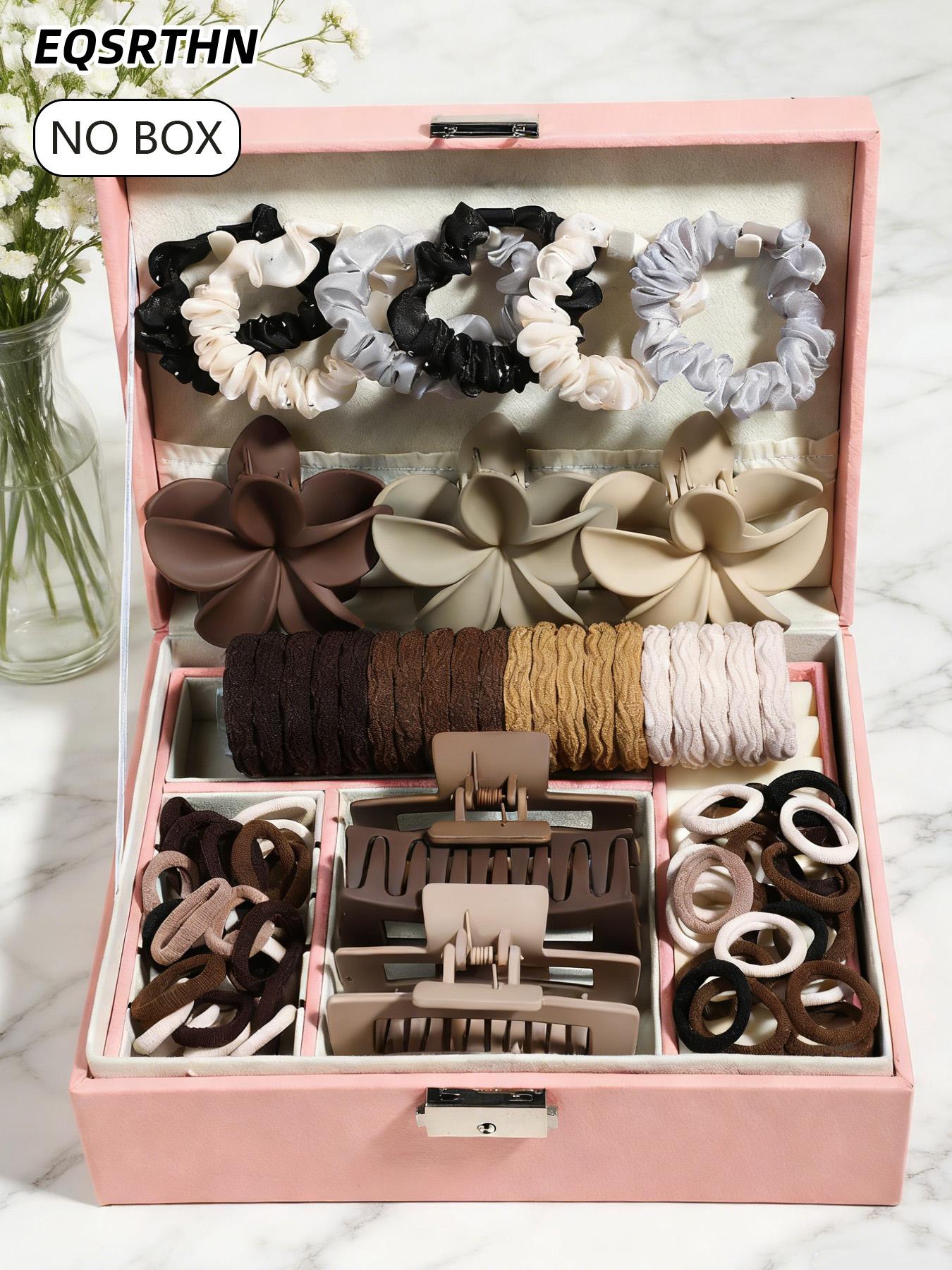 [Curry Hair Accessories Set 82 Pieces] The combination of the same clip and hair ring makes it easy to create elegant hairstyles. For daily travel/special occasions, women must have! Elastics