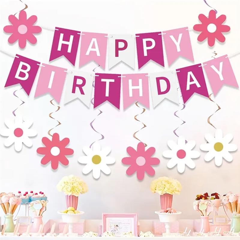 Daisy Birthday Banner Set, Bohemian Hippie Party Theme, Easy-To-Hang Indoor/outdoor Decor, Cute Daisy Flowers & Happy Birthday Letters