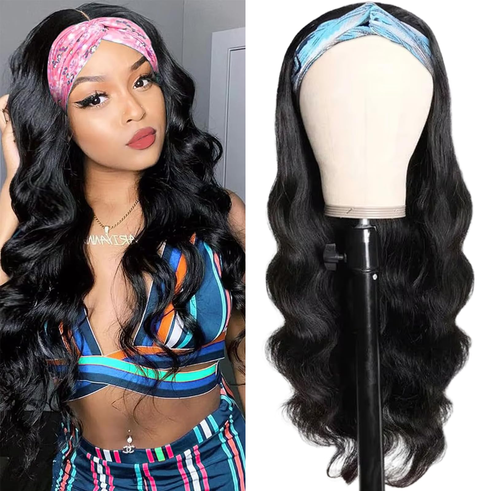 Bling Hair Straight Human Hair Natural Color Headband Human Hair Wigs Glueless Straight/Body Wave  Human Hair Wigs For Women
