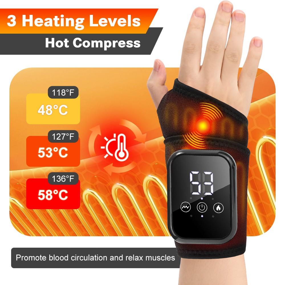 Heating and vibrating hand massager, suitable for both left and right hands, 3 types of vibration and 3 levels of hot compress massage wristband, electric heating and vibration wrist massager, wrist protection, can be given as a gift to  friends