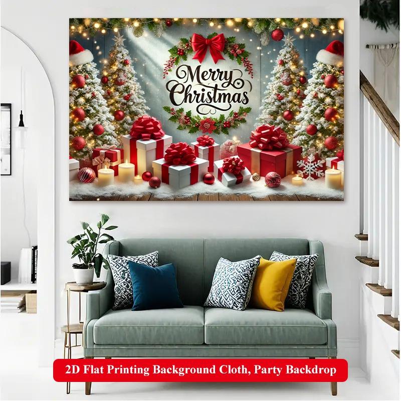 2D Flat Printing Backdrop Banner 1pc, Party Decorations Banners, Merry Christmas Theme Scene Vibrant Polyester Background Cloth for Family Party, Wedding, Birthday, Christmas, Thanksgiving, Fall, Entryway, Room Decorations, Easy to Set Up, Reusable