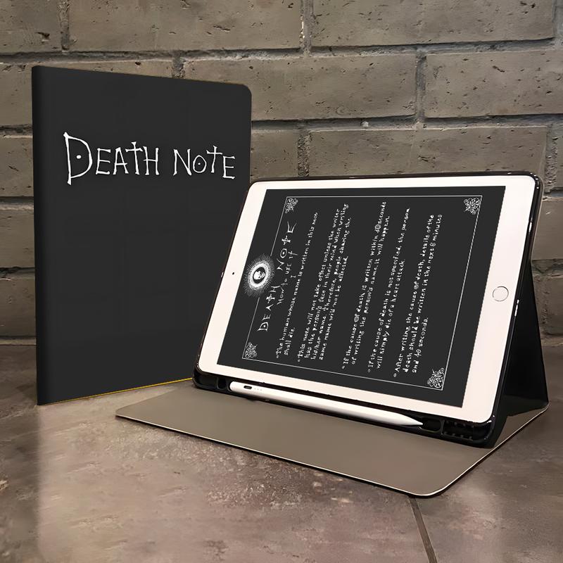 Dark Death Note Design iPad Book Style Case, Fantasy Anime Notebook Design for iPad Pro, iPad Air & Mini, Full Protection with Pen Slot, Ideal for Home & School Use