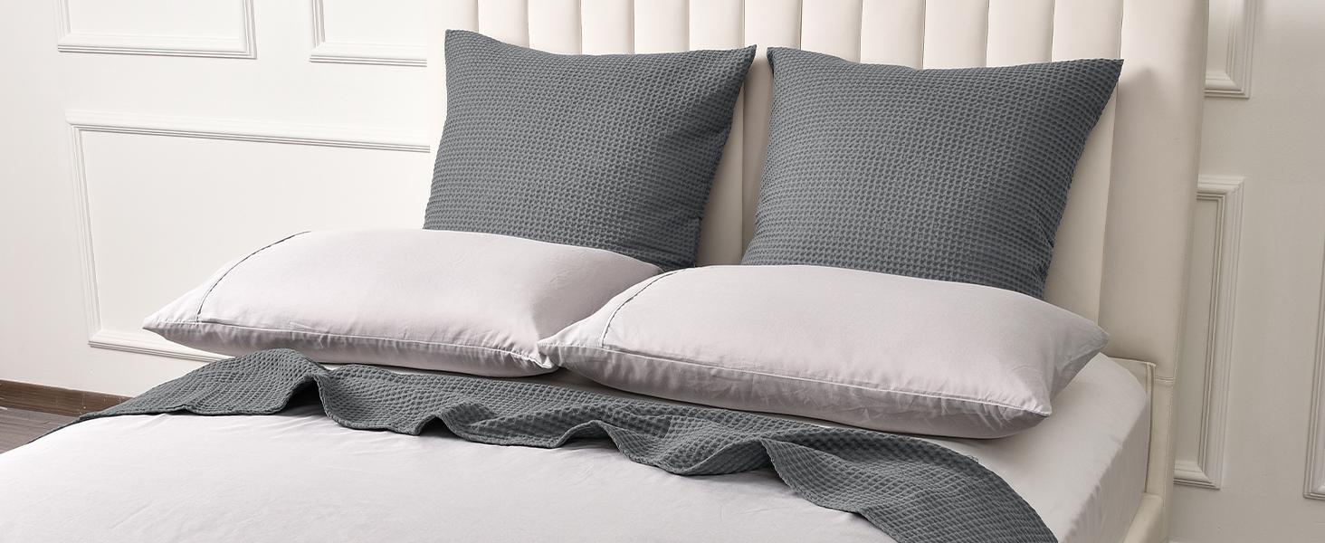 PHF 100% Cotton Waffle Pillowcases, 2 Pack Waffle Weave Euro Shams, Elegant Home Decorative Square Throw Pillow Covers for Bed Couch Sofa, No Insert