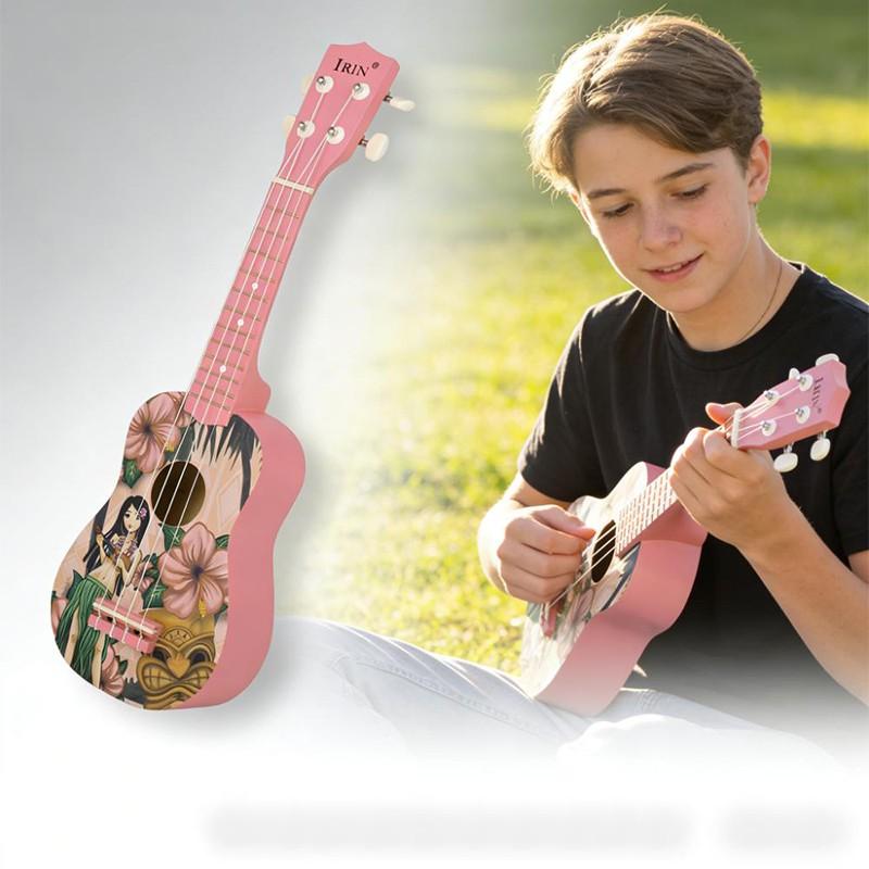 Cute Style 21 Inch Ukulele Hawaiian Girl Soprano Ukulele with Colorful Design for Beginner Practice and Summer Music Playing