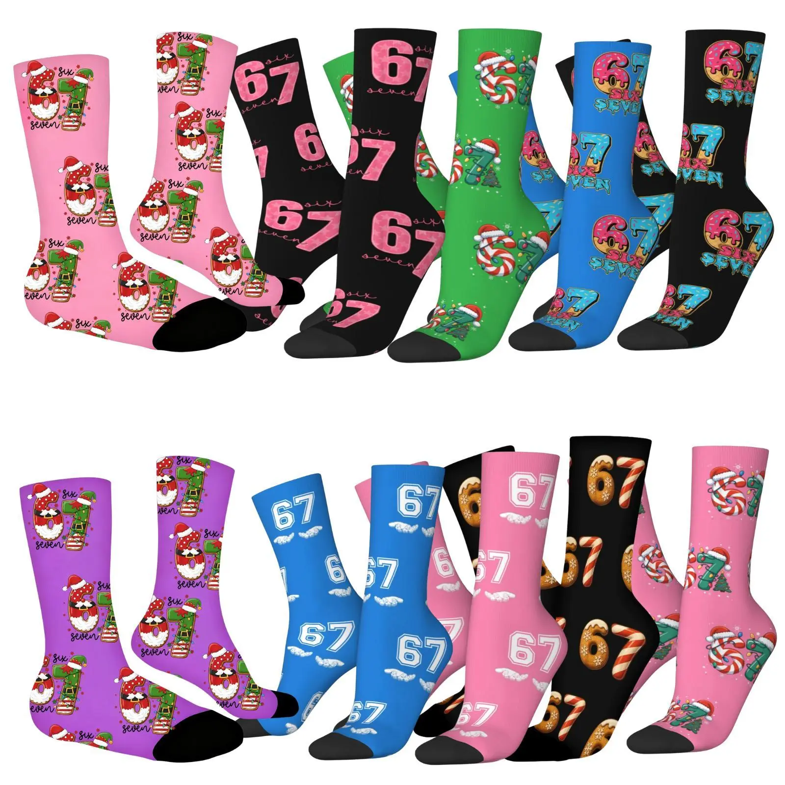 67 Socks for Boys Girls Women Men Halloween Christmas Holiday Fall Winter Six Seven Meme Design Funny Mason 6 7 Creams Drips Baseball Socks-10Pack