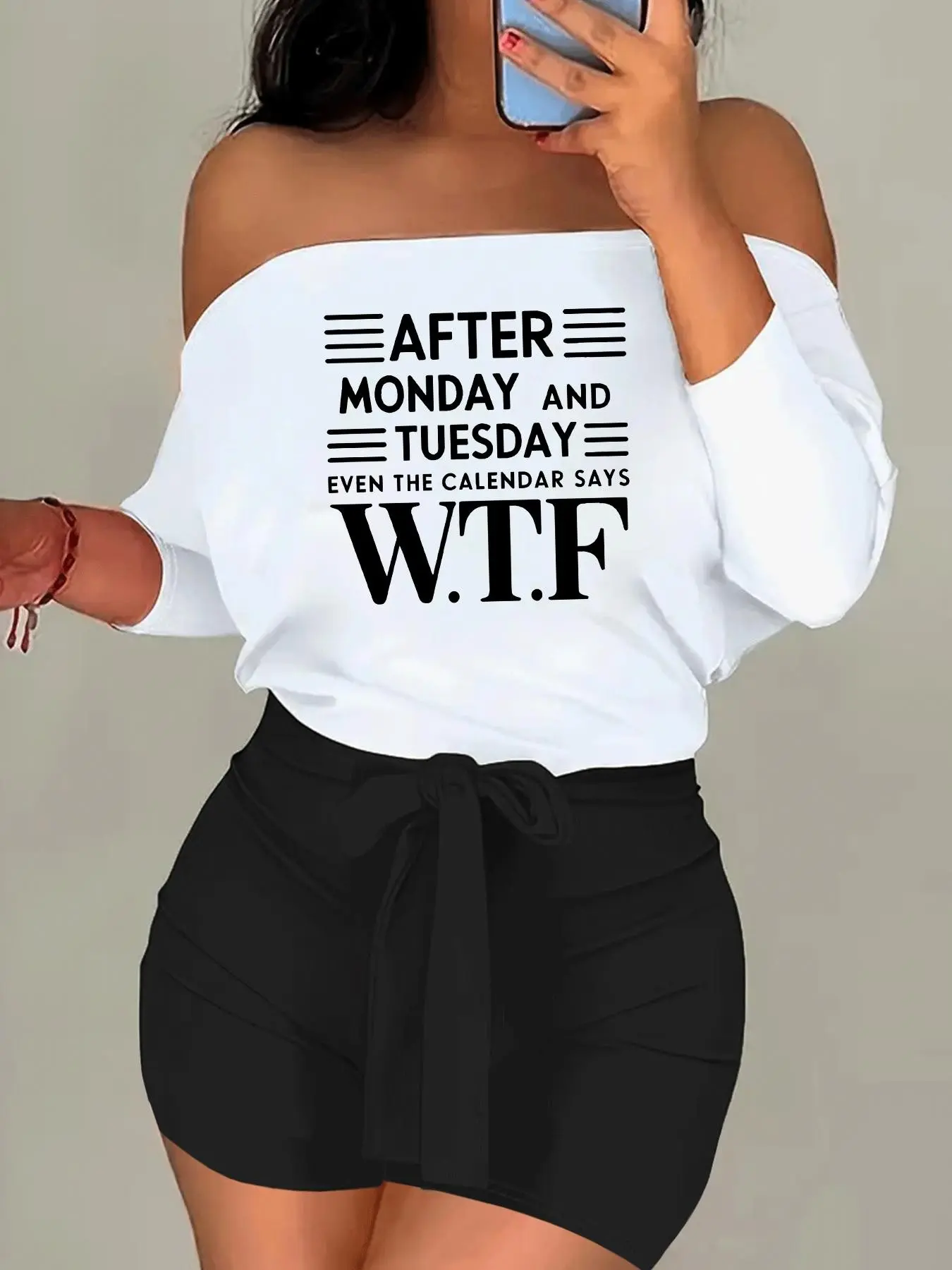 I8016a12 New European and American Style Casual Chic Two-Piece Short Set, Colorblock One-Shoulder Tie Print, Fashionable Women's Clothing