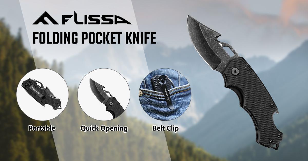 #JumpstartSale FLISSA Mini Folding Pocket Knife, 2.5-Inch Stainless Steel Drop Point Blade, EDC Pocket Knives for Men with Bottle Opener and Glass Breaker