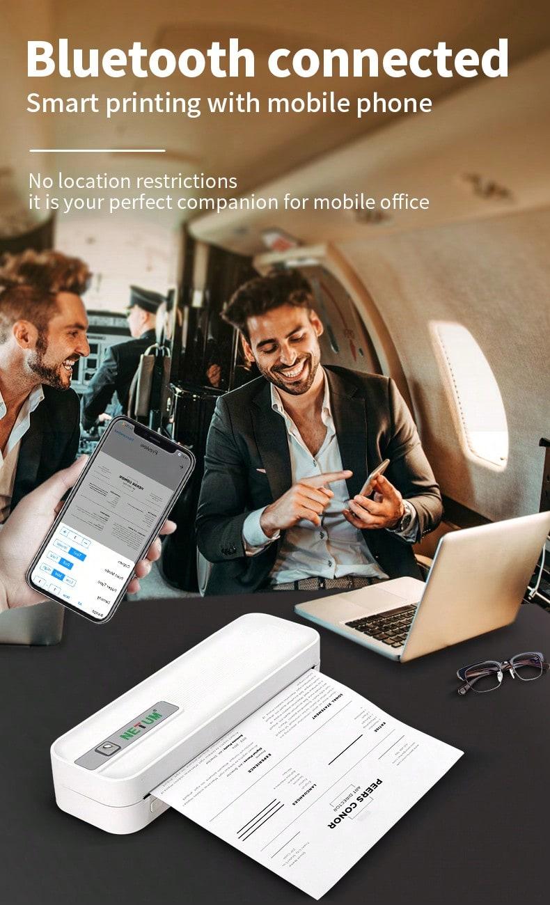 Portable Wireless Inkless Printer, Bluetooth-compatible Thermal Printer Compatible with iOS Android Laptop, Supports Us Letter and A4 Paper
