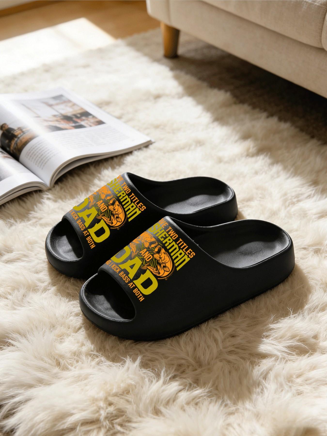 DAD Fisherman Fishing Print Coconut Sandals Cloud-Feel American Casual Retro Style Unisex Father's Day Fishing Lover Gift Daily Wear Thick Sole Non-slip Soft Comfortable All-Season Home Bathroom Outdoor