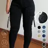 Women's Plain Tight Fit Pocket Multi-pocket Denim Elastic Slim Fit Button Cargo Pants, Casual Street Trousers for Everyday Wear, Ladies' Bottoms for All Seasons, Womenswear