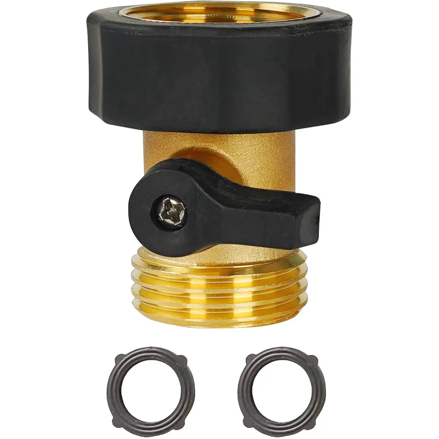 Garden Hose Shut Off Valve, 3/4 Inch Heavy Duty Solid Brass Garden Hose Connector, Water Shut Off Valve with 2 Extra Rubber Washers