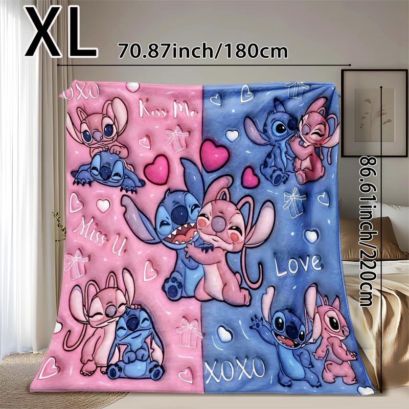 Blue Stitch Flannel Throw Blanket, Creative Digital Figure Print Sofa Bed Cover, Holiday Gift for Thanksgiving, Valentine's and Christmas