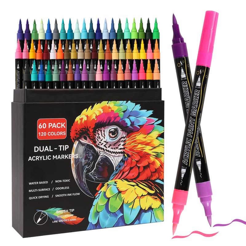 120 Color Acrylic Paint Pens Set, Dual Tip Markers for Art Drawing, Ideal for Rock Painting Wood Ceramic Plastic Handcrafts