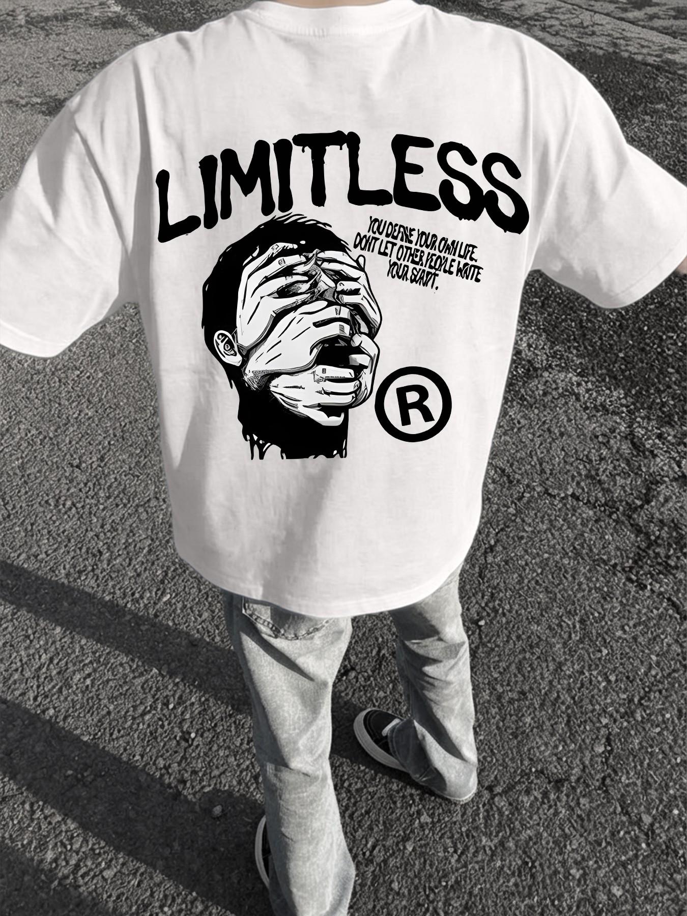 Dark Style Eye-Covering Mouth-Covering Portrait T-Shirt, American Hip-Hop Oversize Loose Short Sleeve, Trendy Limitless Statement Top