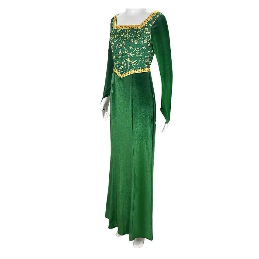 Princess Fiona Cosplay Costume Anime Shrek Wife Green Fiona Cos Dress Wigs Outfit ForLadies Women Long Dress Halloween Headgear