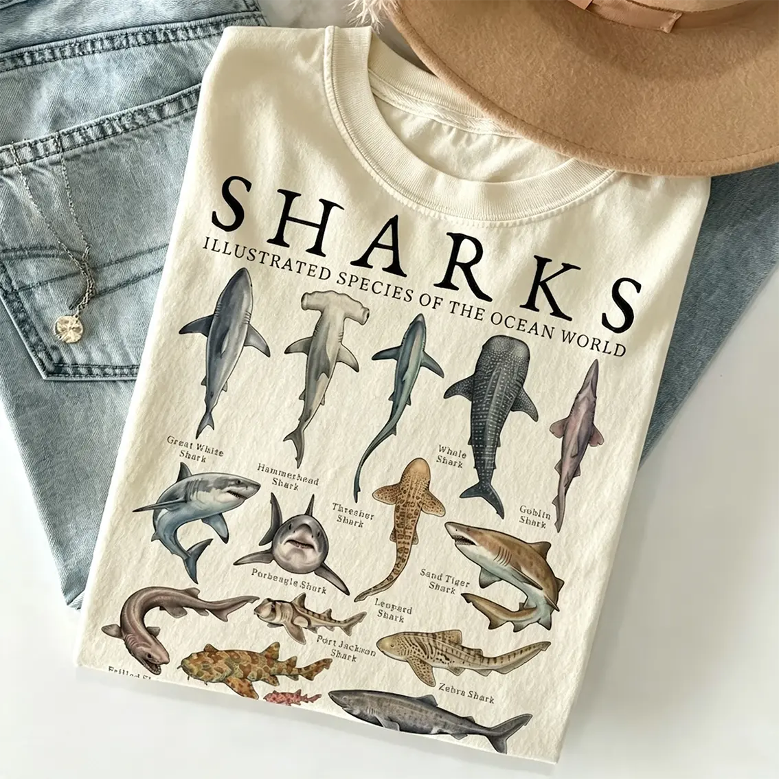 Shark T-shirt, Vintage Shark Species Shirt, Marine Life Shirts, Ocean Animal Shirt, Fish Tee, Shark Lover Gift, Aquarium Gift